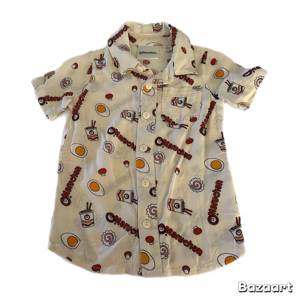 BoxLunch Maruchan Short Sleeve Button Up Shirt Boys 2T Beige